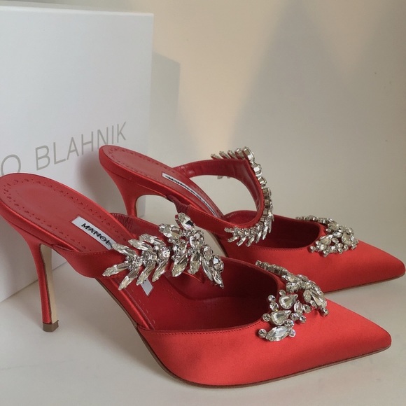 Manolo Blahnik Lurum 90 Embellished Satin Mules - Picture 5 of 13